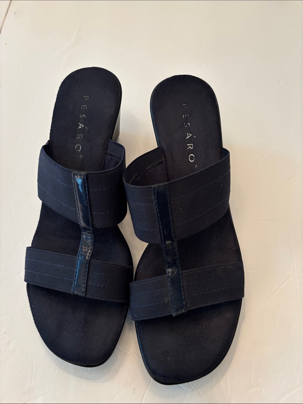 Pesaro Navy Double-Strap Slide Mules